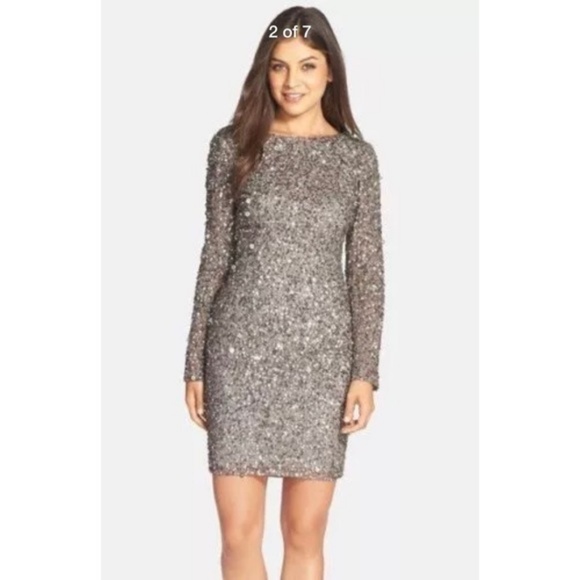 New Adrianna Papell sequin Scoop back dress lead - Picture 2 of 8